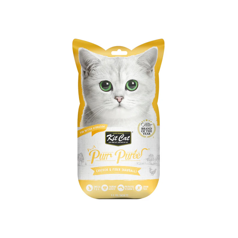 Kit Cat Purr Puree Chicken & fibre Hairball Cat Treats 4X15G